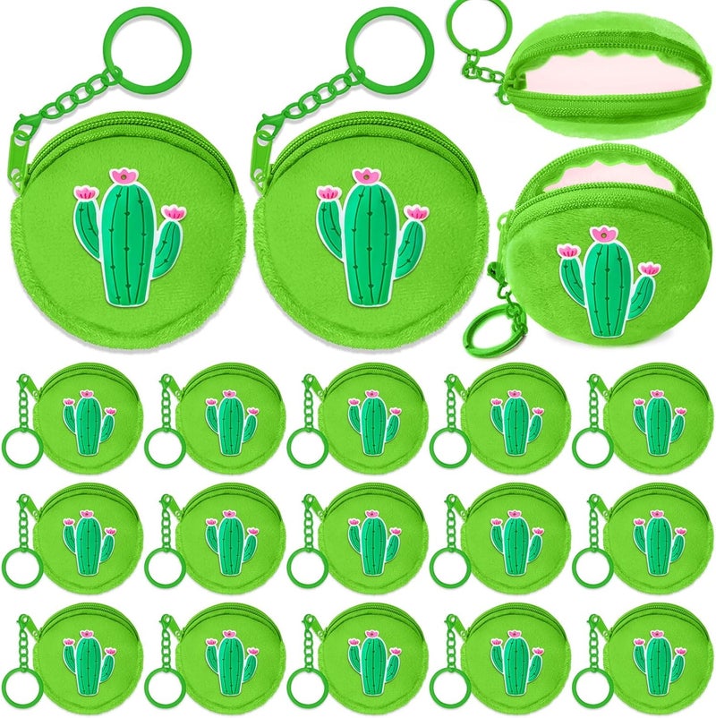 Elecrainbow 15 Pack Cactus Coin Purses with Keyring for Cactus Tropical Mexican Western Desert Hawaiian Summer Themed Party Decoration,Green - Image 1